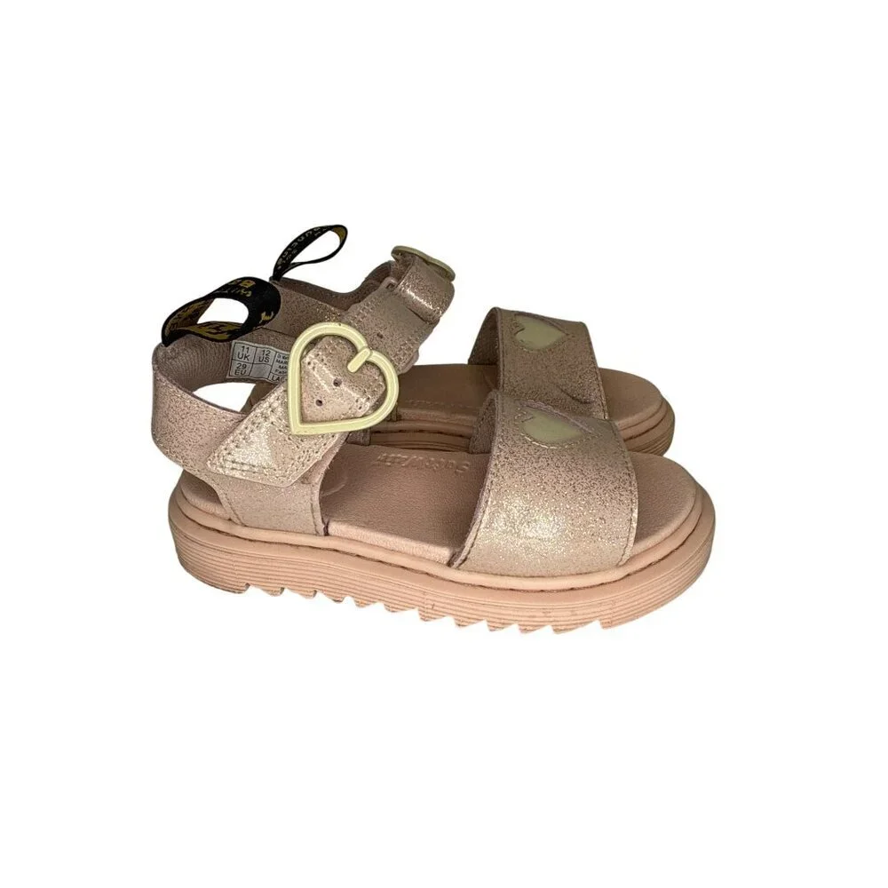 Dr. Martens Harlowe II Hearts Girl's Sandals Pink Glitter Buckle Size 12 Kid's